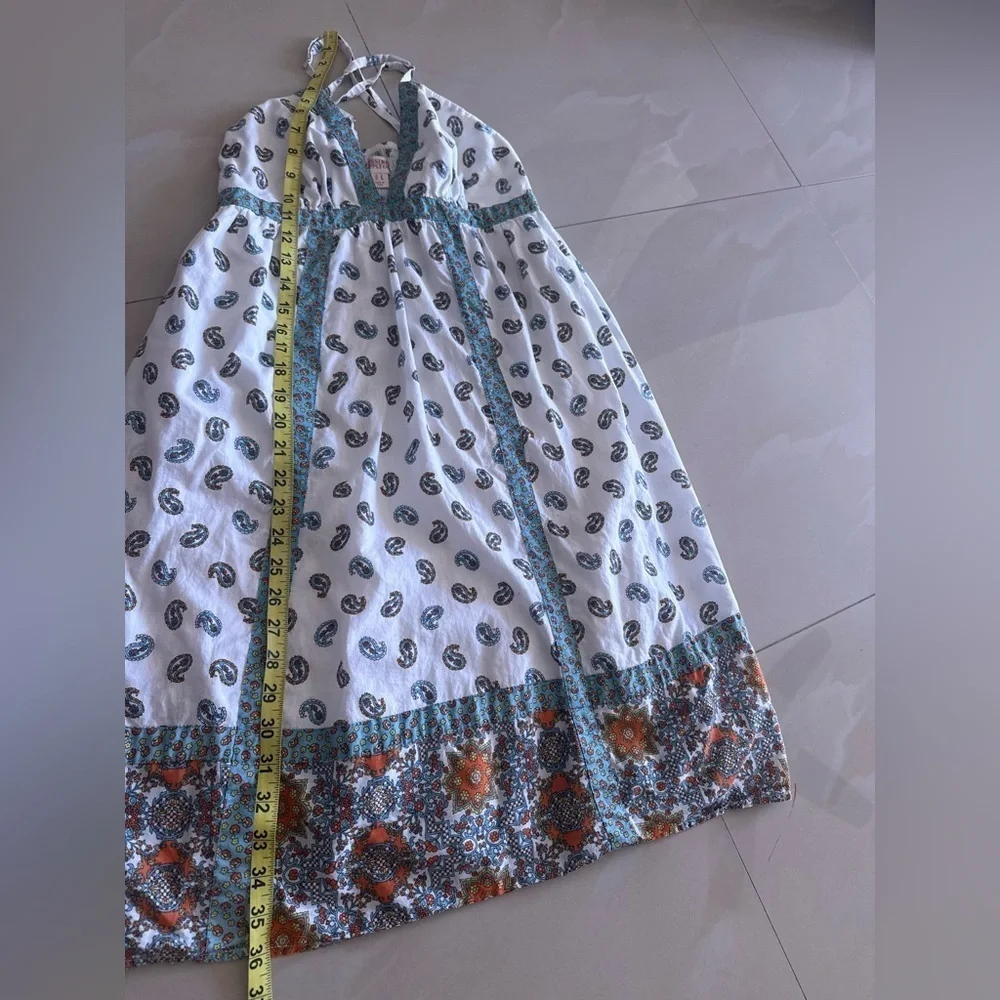 Vintage mossimo supply co hippie babydoll white blue patterned dress summer L - Picture 11 of 11